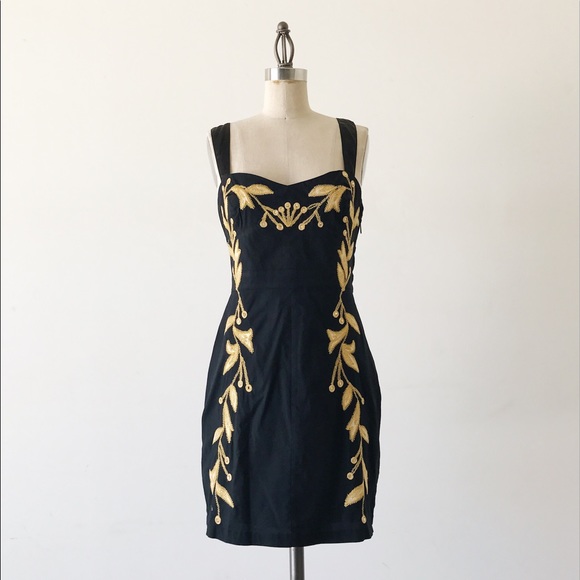 FREE PEOPLE | Black Gold Mini Dress - Picture 1 of 6